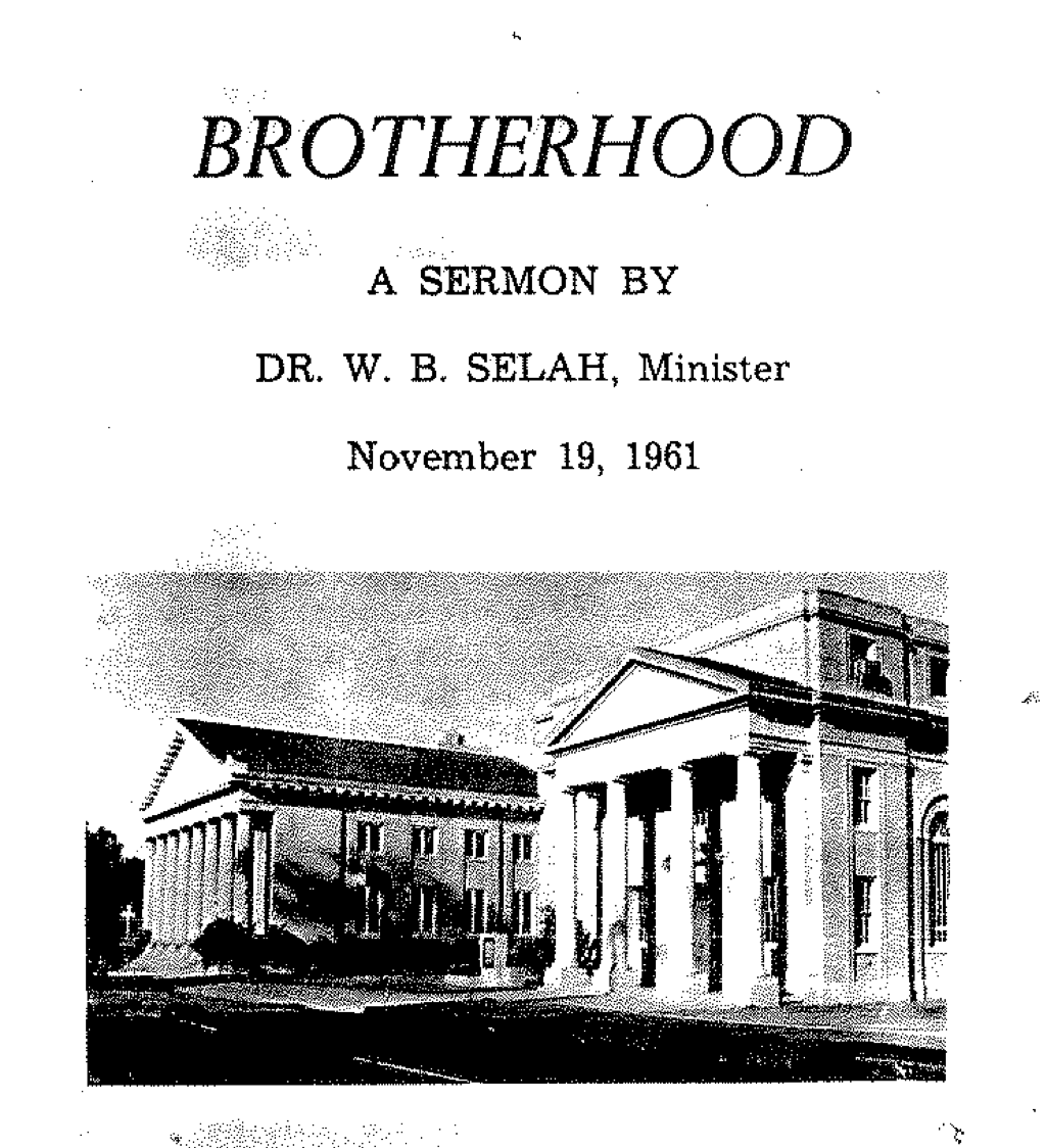 Brotherhood: A Sermon by Dr. W.B. Selah, Minister